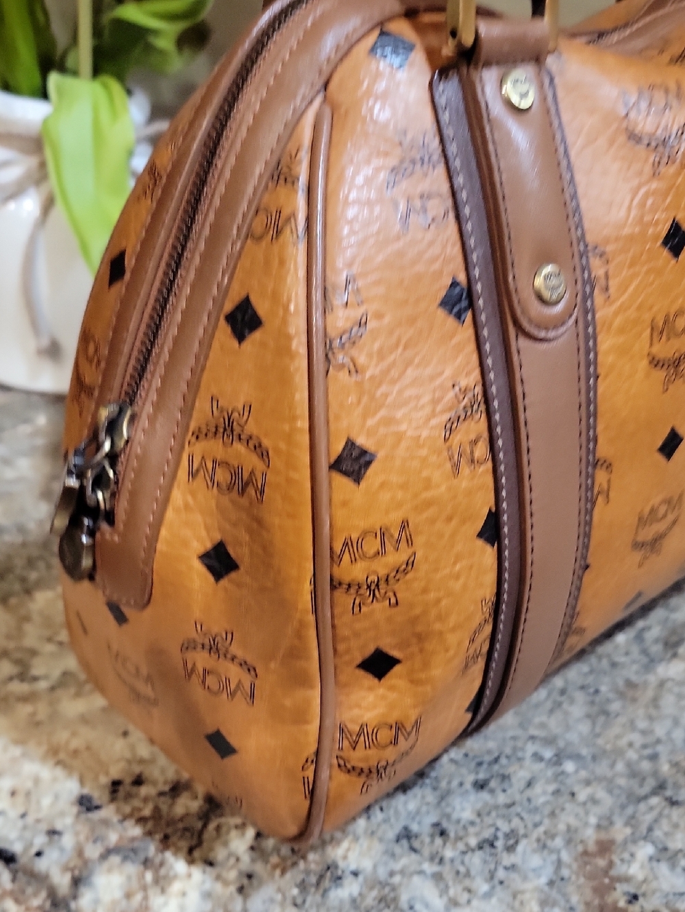 MCM EUC Visetos Cognac Leather Satchel Bag - Picture 3 of 13